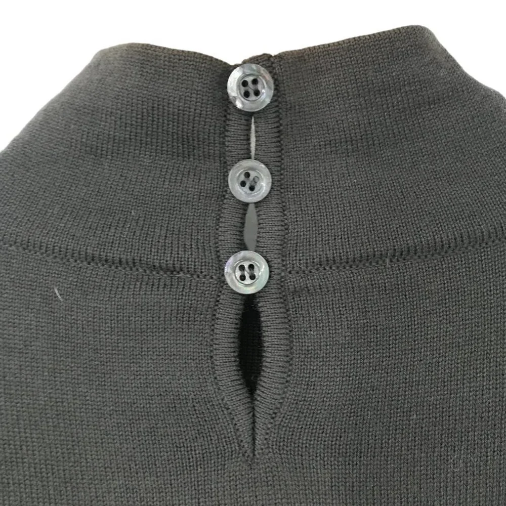 Escada Wool Mock Neck Sweater Size 34 US 8 Brown Long Sleeve Classic Buttons